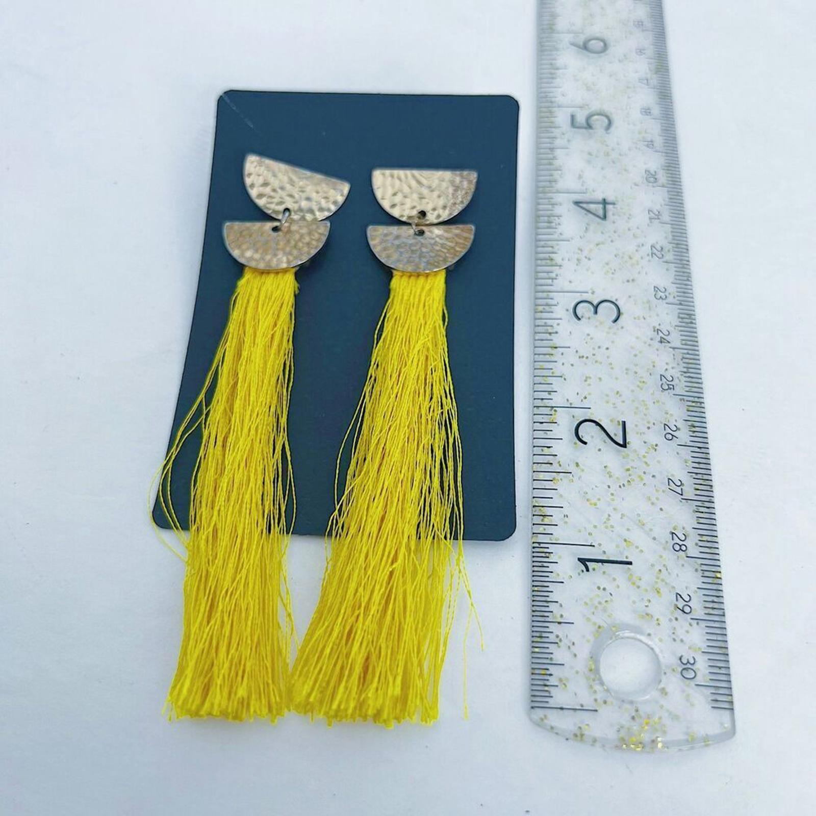 Yellow Tassel Earrings Gold Accents Boho Chic Bohemian