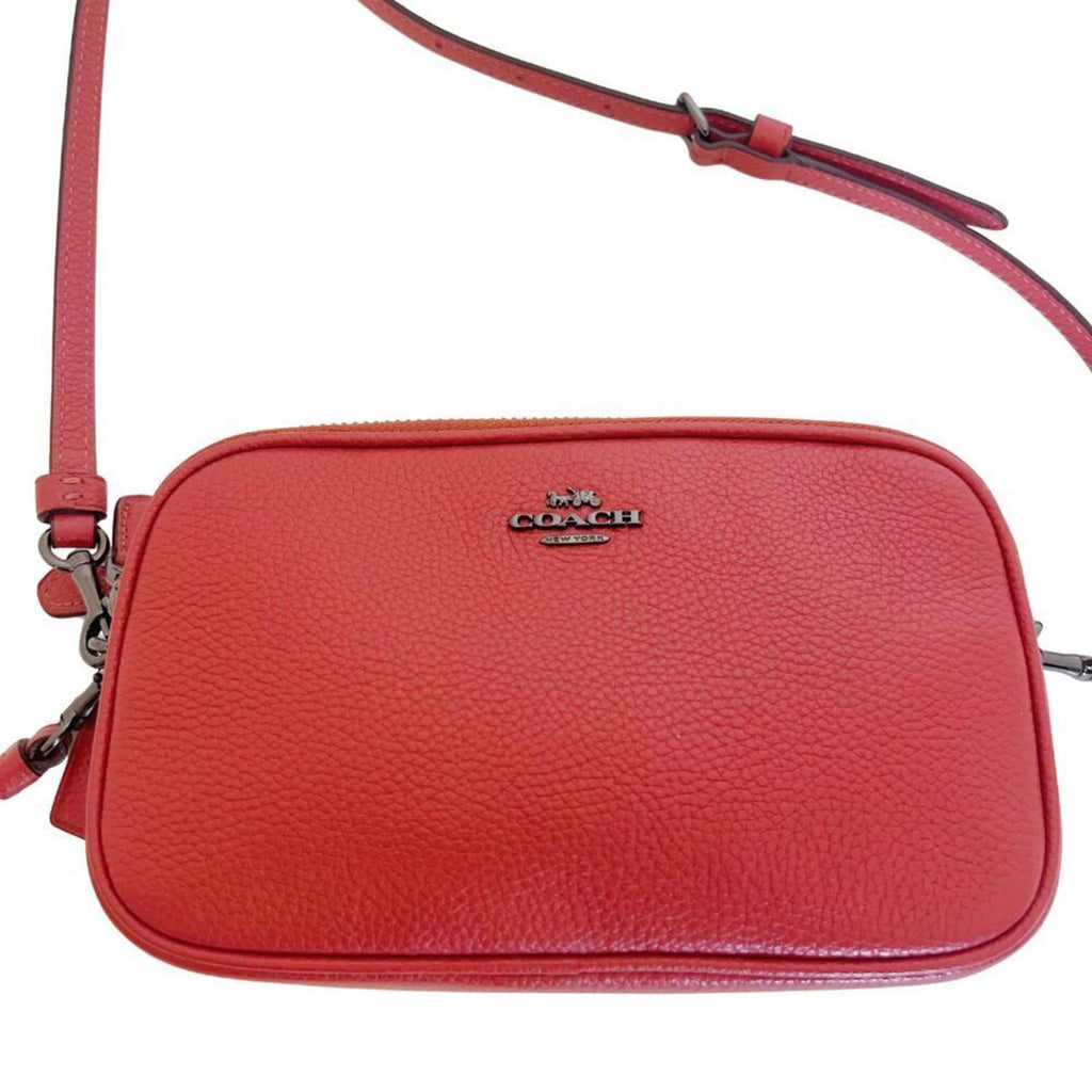 NWOT Coach Pebbled Leather Coral Crossbody Camera Bag Double Zipper Wristlet