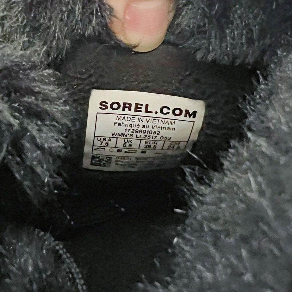 Sorel Joan of Arctic Winter Boots Grey and Black Houndstooth Fur Lined Size 7.5