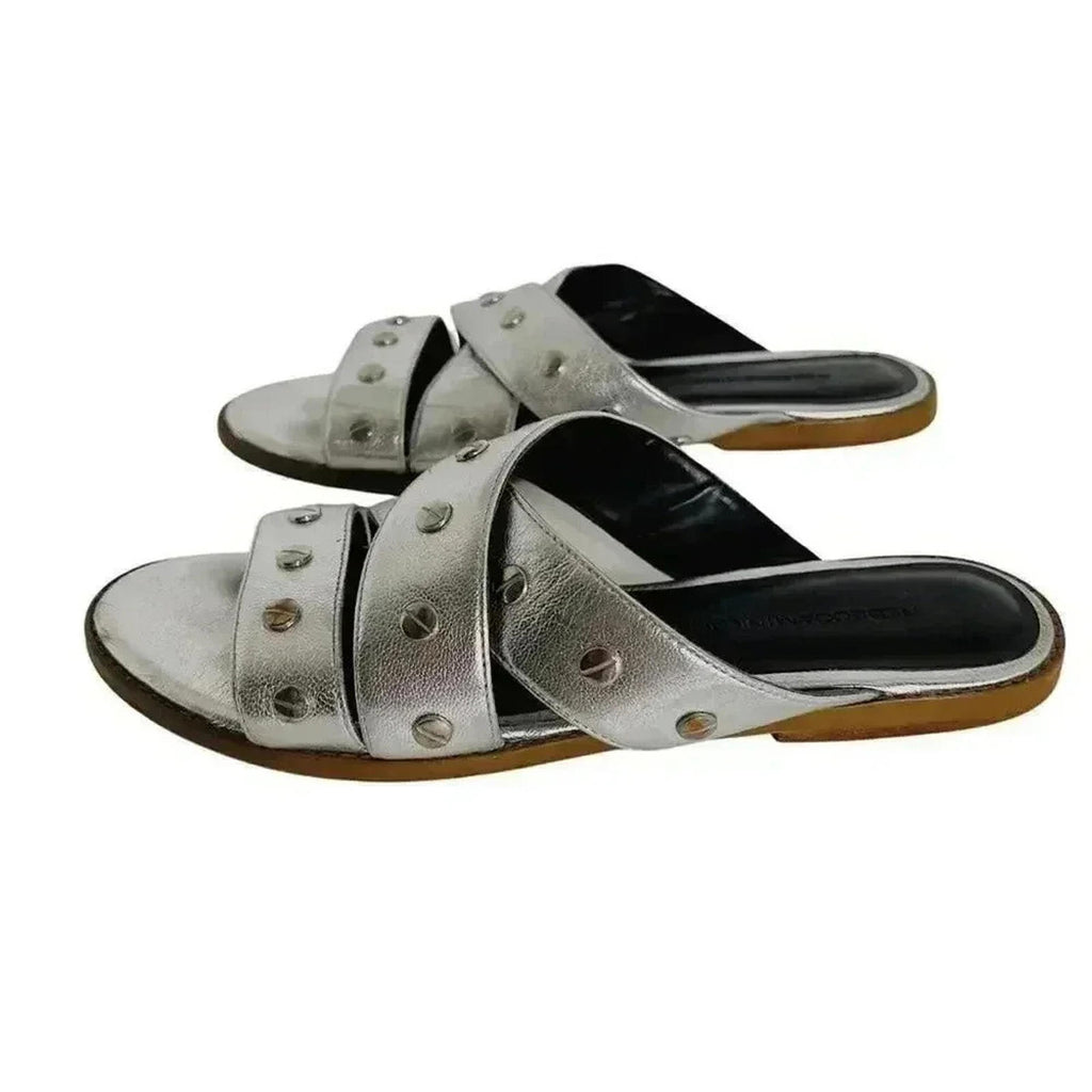 Rebecca Minkoff Silver Leather Studded Strappy Sandals Women's Size 8