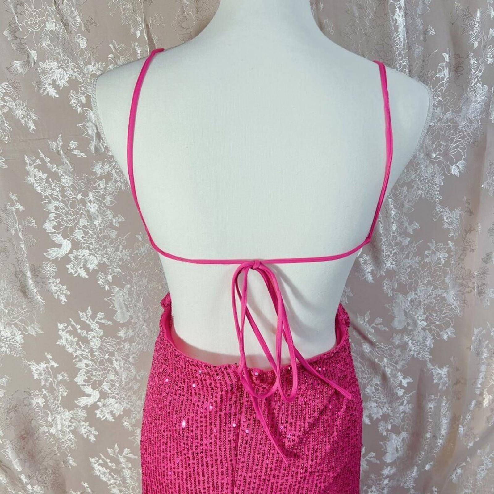 Love is For Eternity Hot Pink Sequined Butterfly Dress y2k Prom Formal Size L