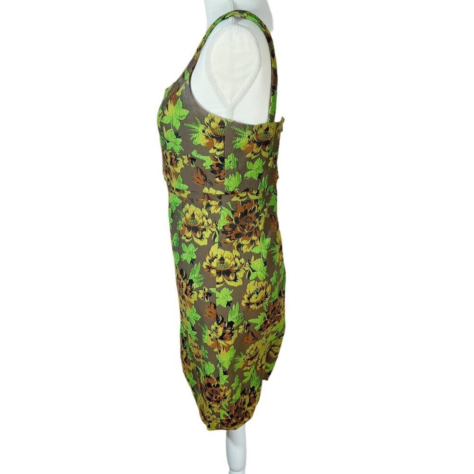 Moulinette Soeurs Anthropologie Green Brown Embroidered Jacquard Dress Size 8