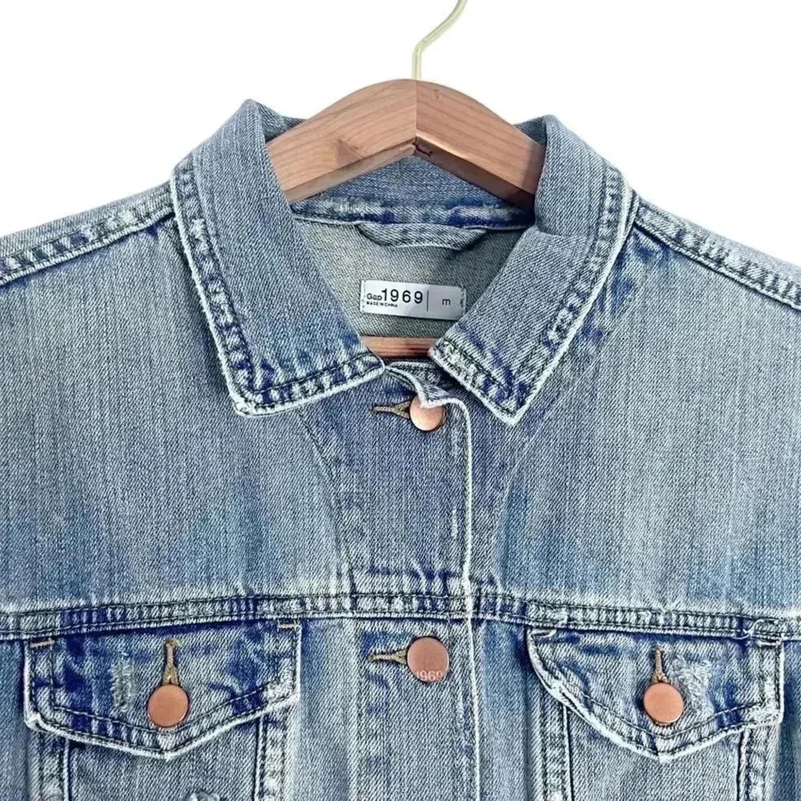 GAP Distressed Medium Wash Denim Jacket Women's Size M