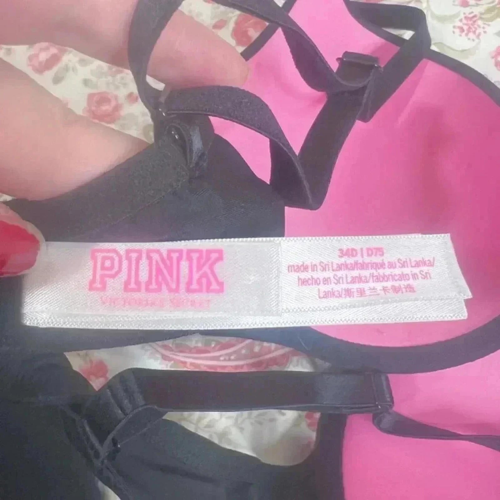 PINK by Victoria's Secret Black T Shirt Bra Pink Interior 34D