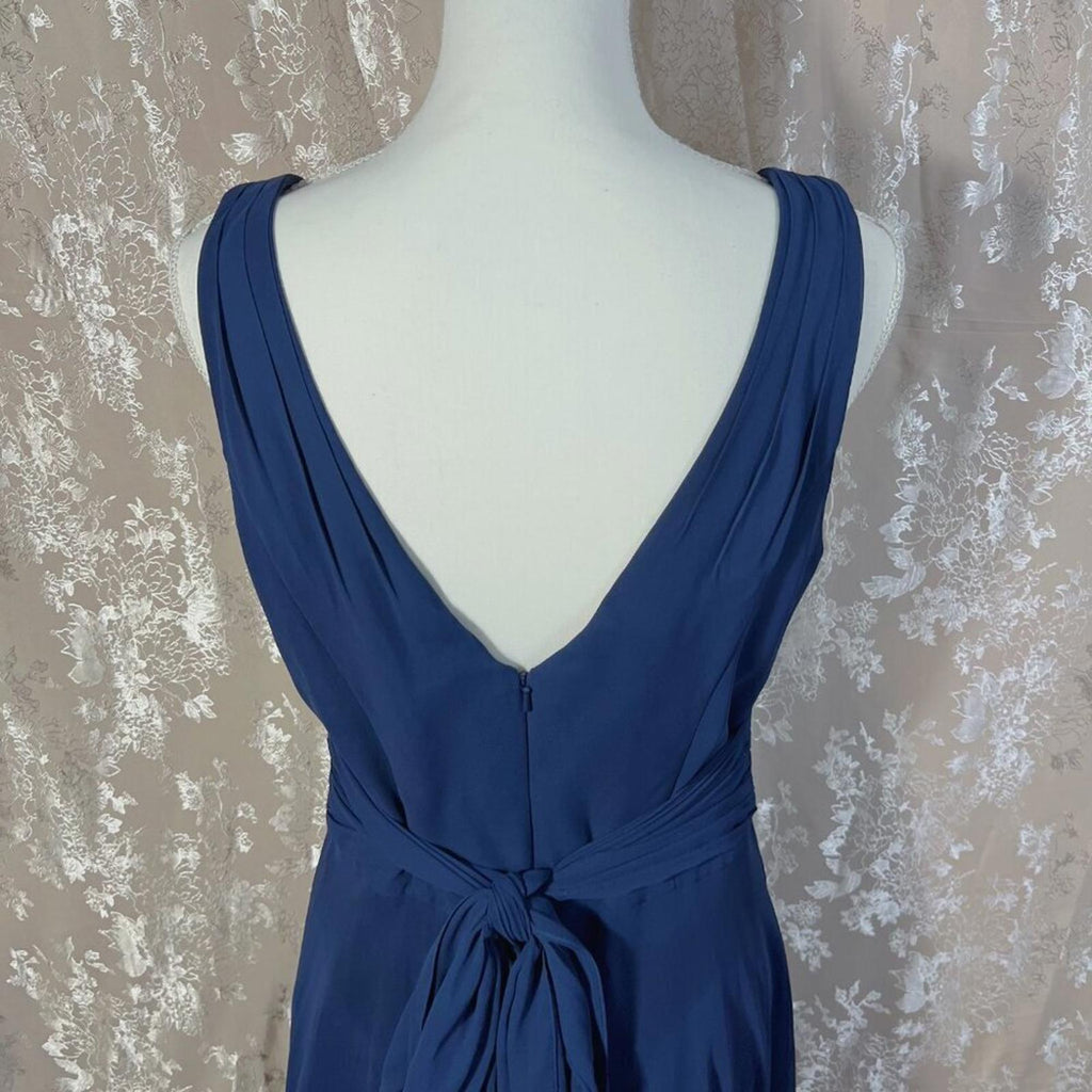 David's Bridal Long Chiffon Surplice Tank Dress in Marine Blue Women's Size 10