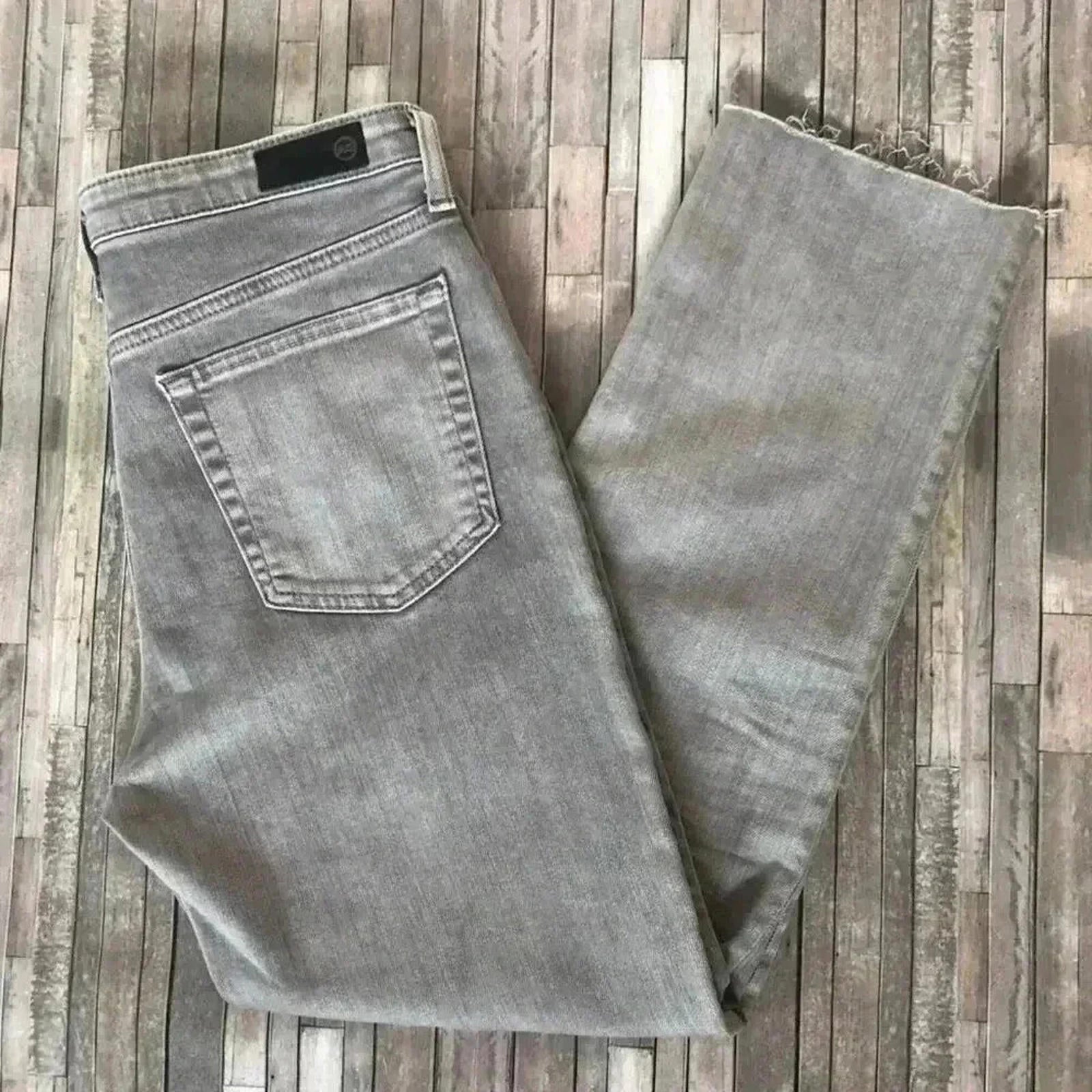 AG Adriano Goldschmied The Isabel Grey High Rise Straight Cropped Jeans Size 30R