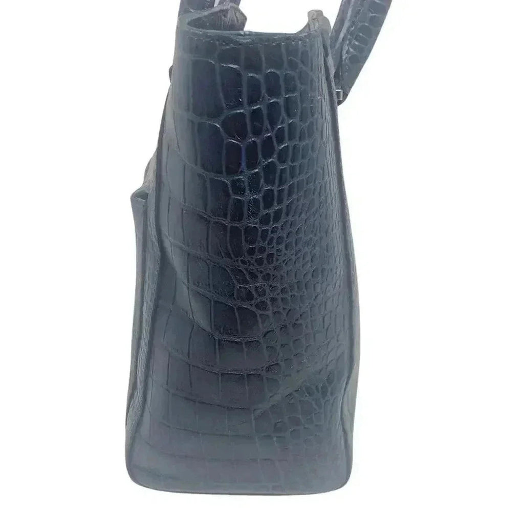 Halogen Blue Faux Crocodile Handbag