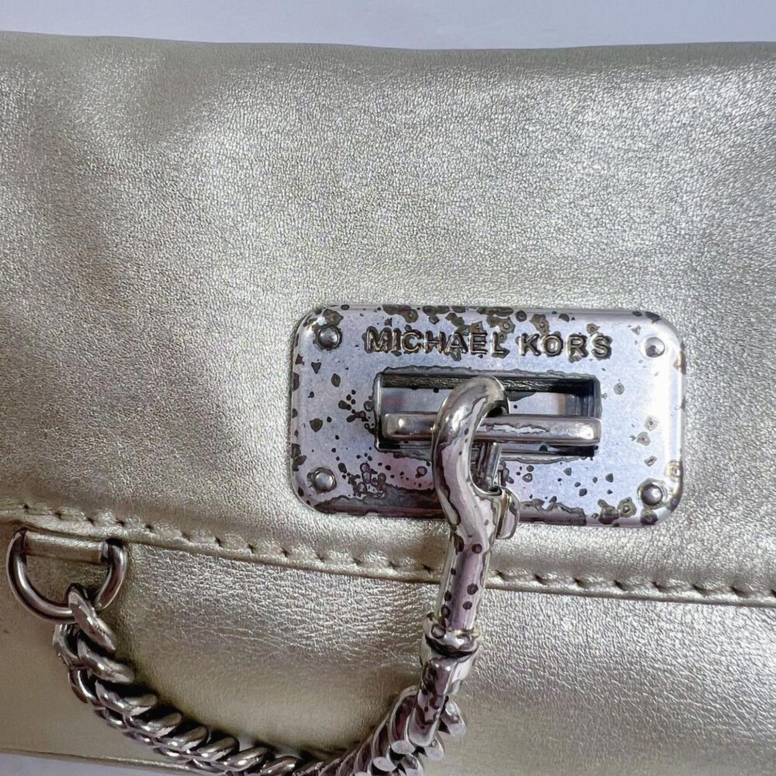 Vintage Michael Kors Fulton Gold Leather Shoulder Bag Silver Chain Purse