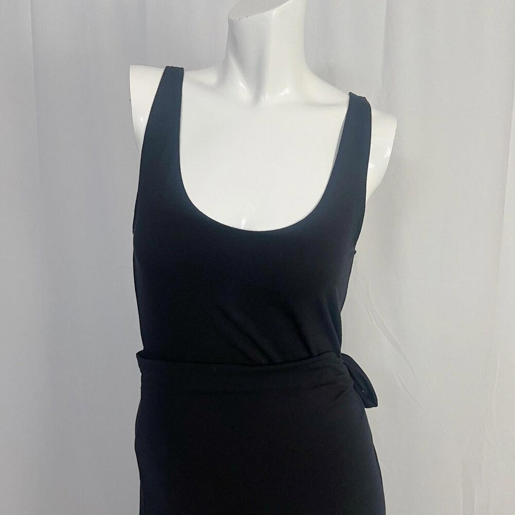 NWT Vince Scoop Neck Jersey Wrap Dress in Black Midi Dress Women's Size M