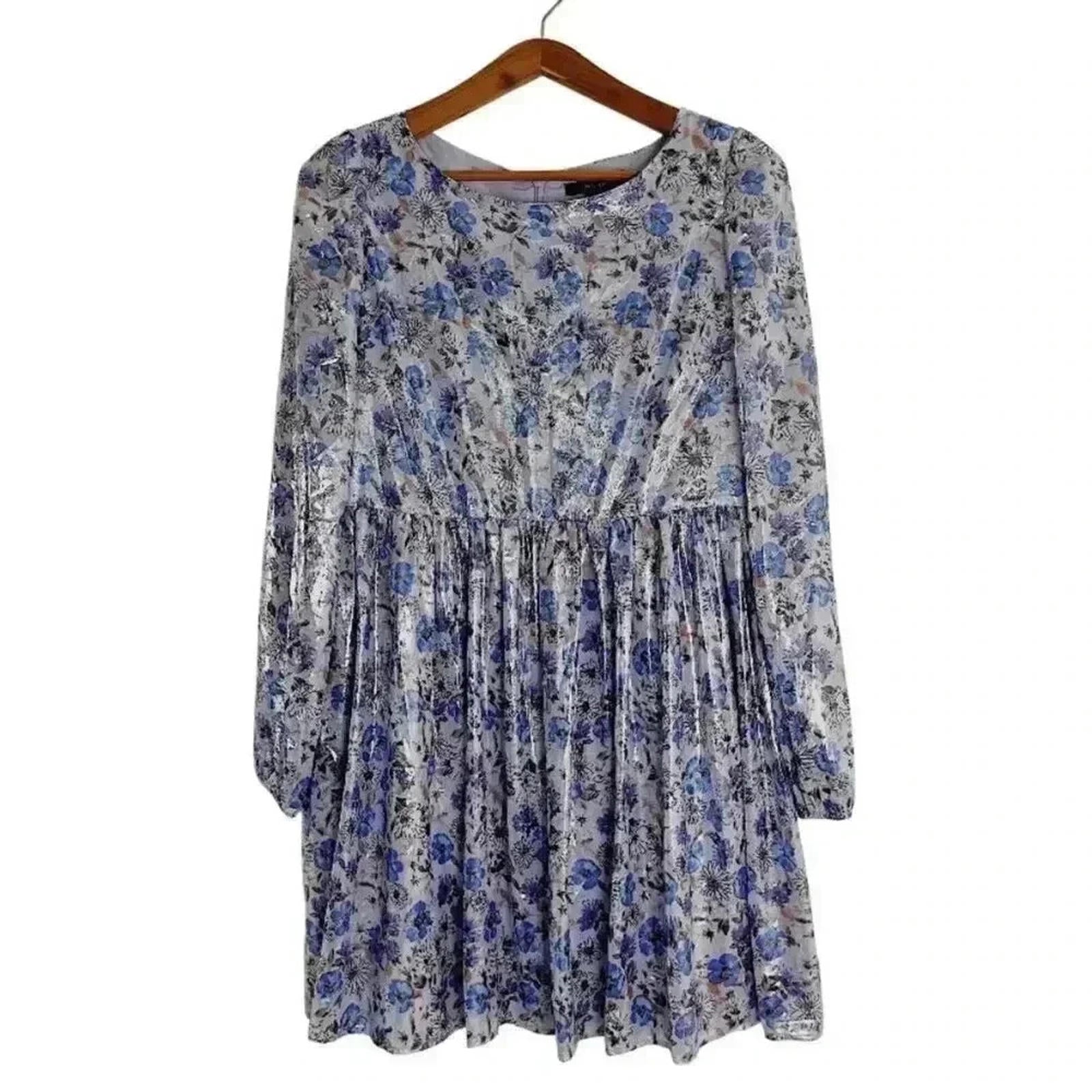 NWOT Forever 21 Purple Floral Metallic Babydoll Dress Women's Size L