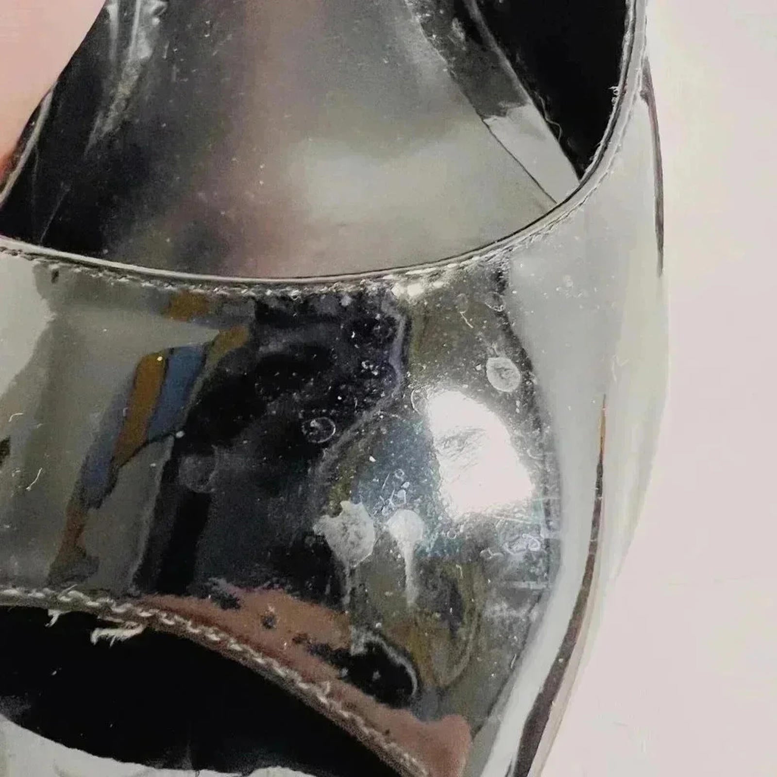 Enzo Angiolini Black Patent Leather Peep Toe Pumps Heels Stilettos Size 8.5