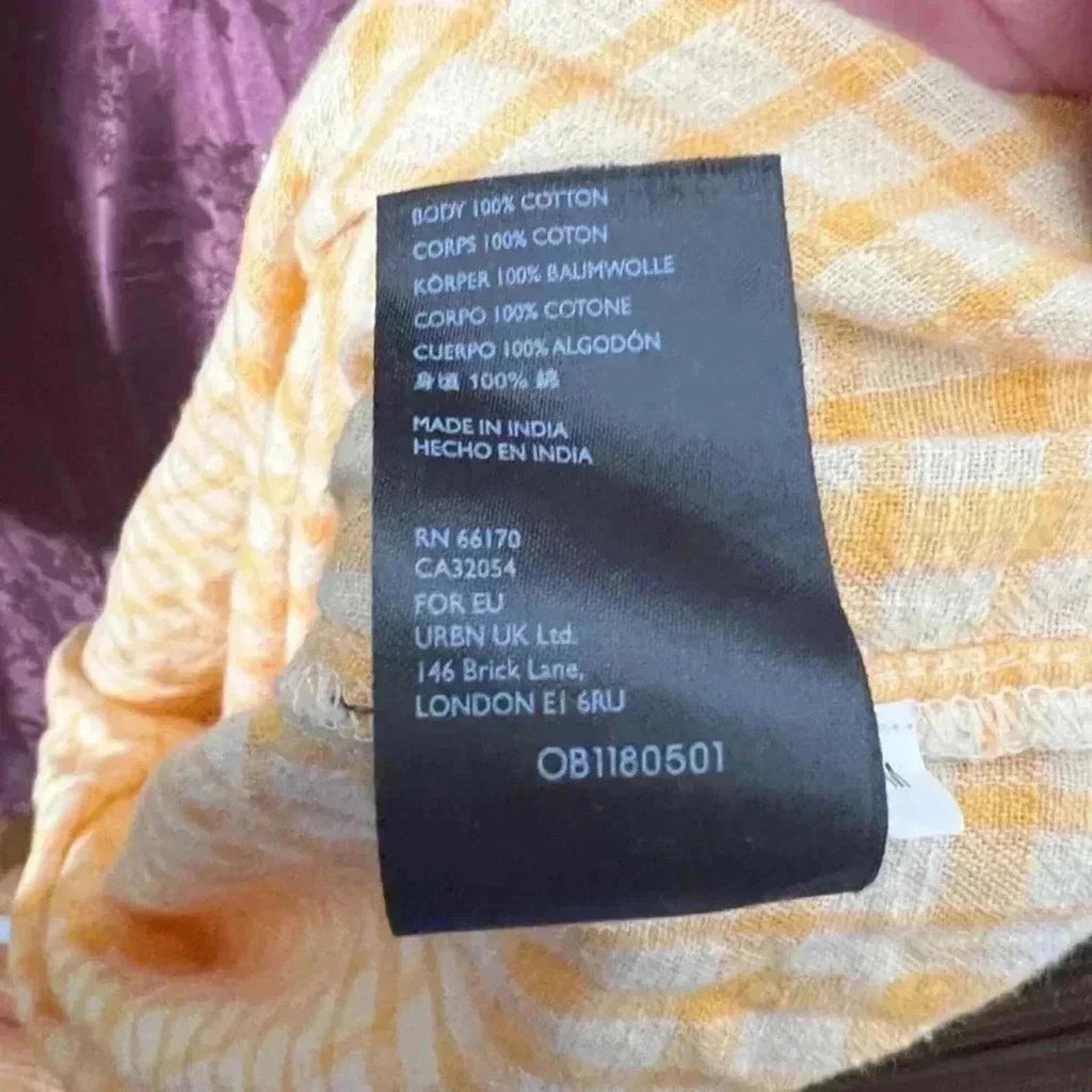 Urban Outfitters Womens Milkmaid Dress Puff Sleeves Yellow Plaid Gingham Size M