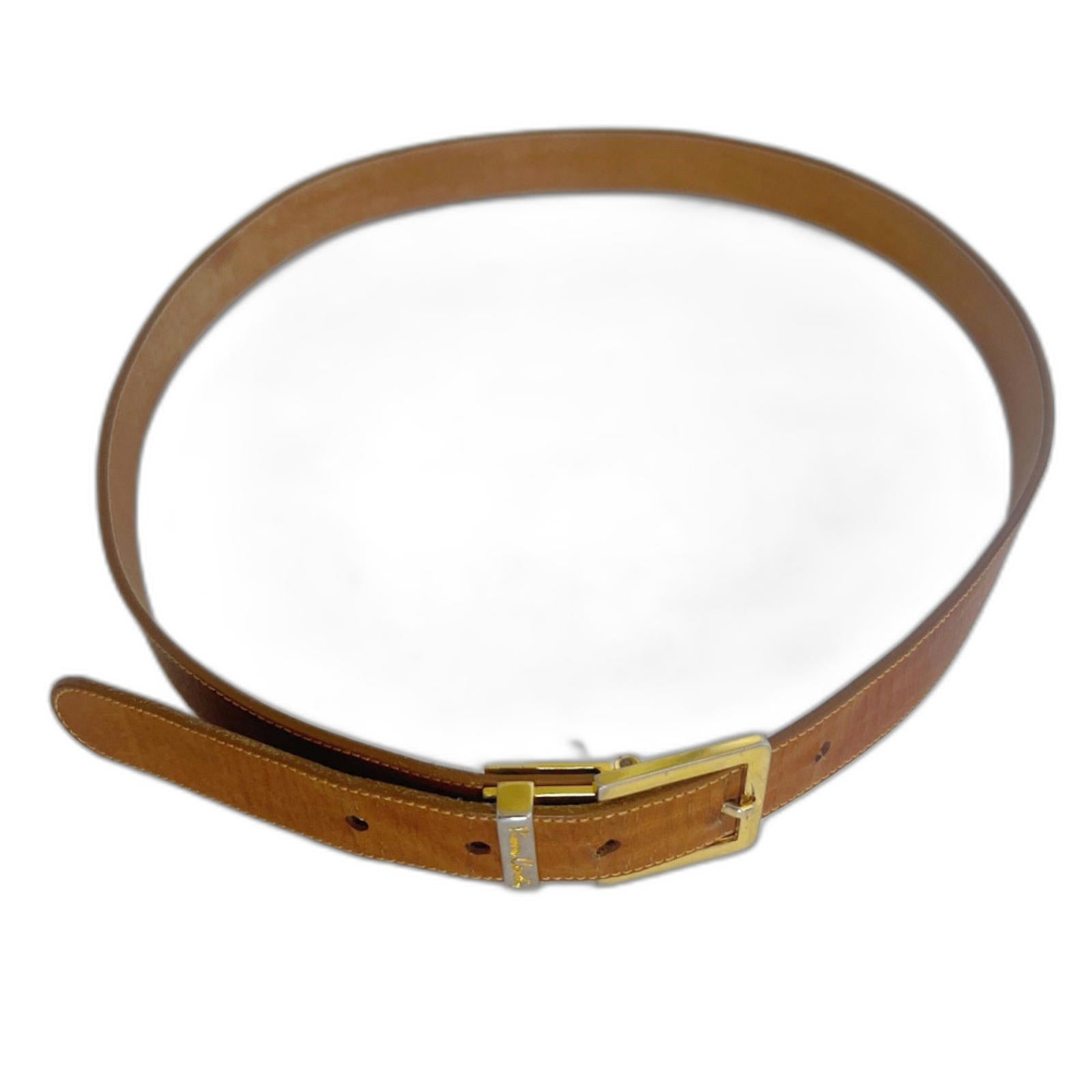 Pierre Cardin Vintage Cognac Brown Leather Skinny Belt Gold Hardware Size 34