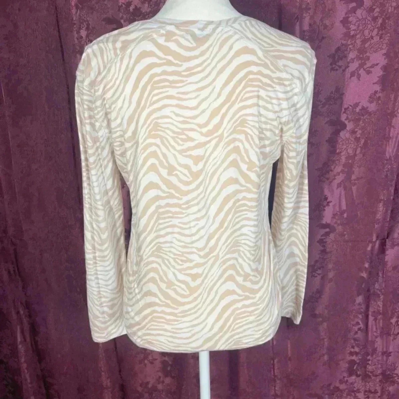 Rails Beige Zebra Print Long Sleeve Shirt V Neck Women's Size S Animal Print