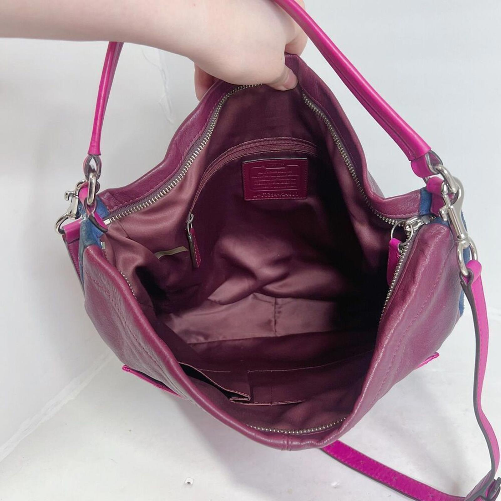 Coach Park Quilted Color Block Hobo Bag Maroon Pink Navy Blue Leather Bag