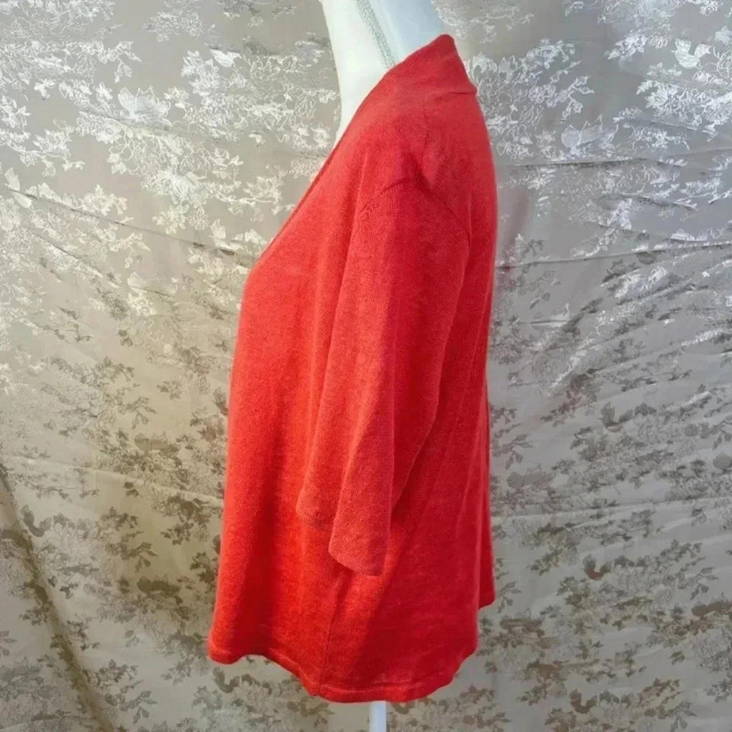 Eileen Fisher Coral Short Sleeve Linen Cardigan Open Front Size L
