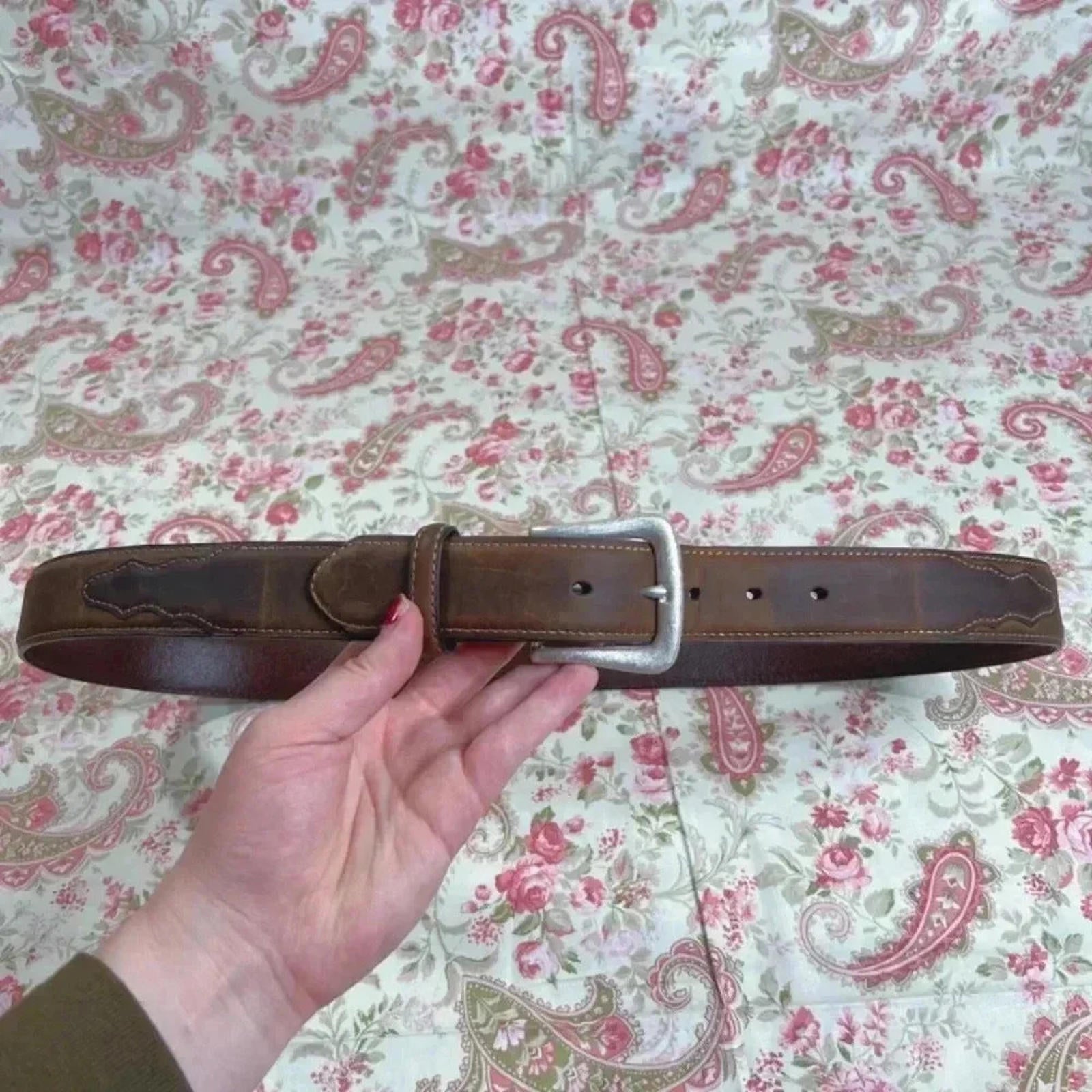 Nocona Men's Brown Leather Belt Silver Buckle Size 44