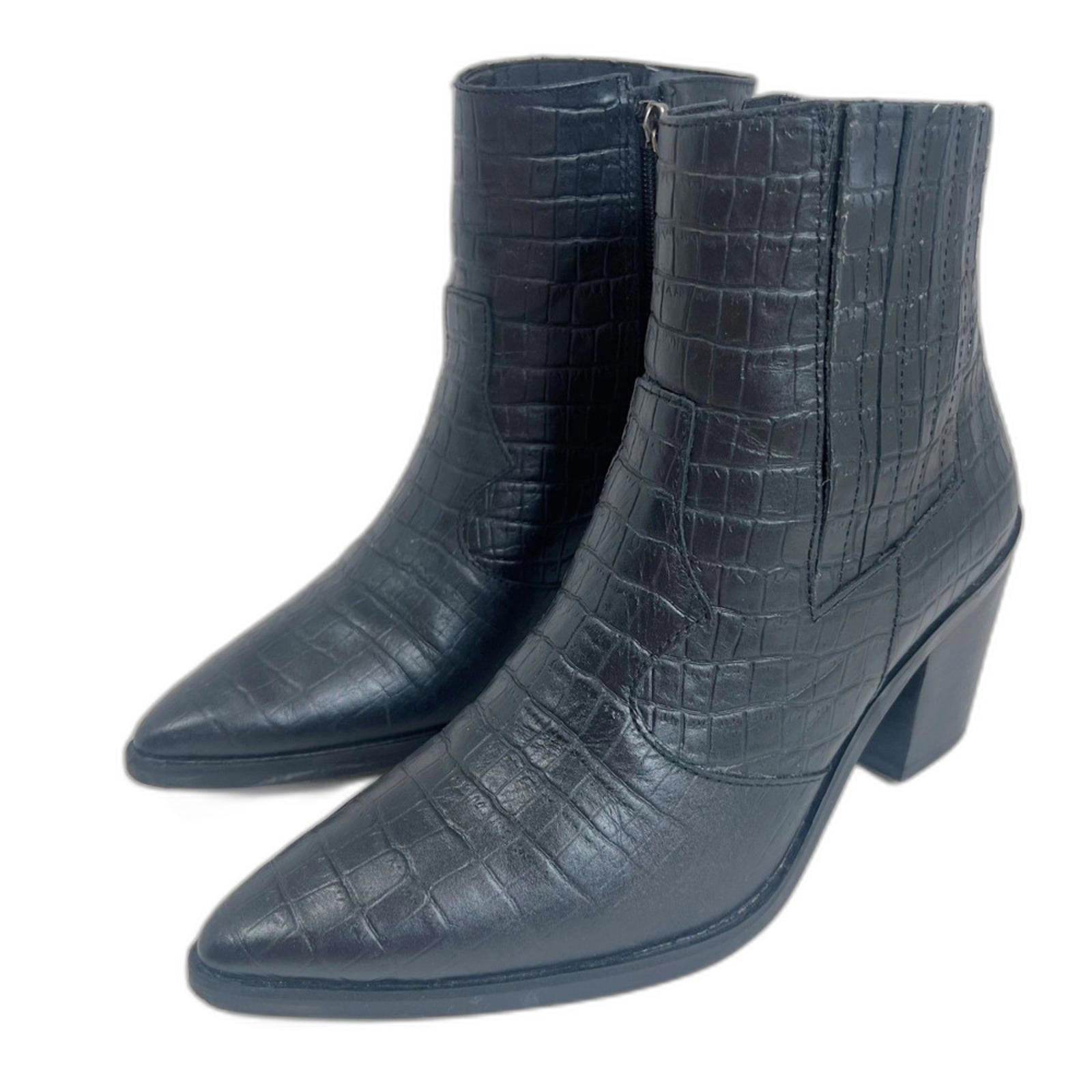 Blondo Black Leather Crocodile Embossed Booties Cowboy Ankle Boots Size 9