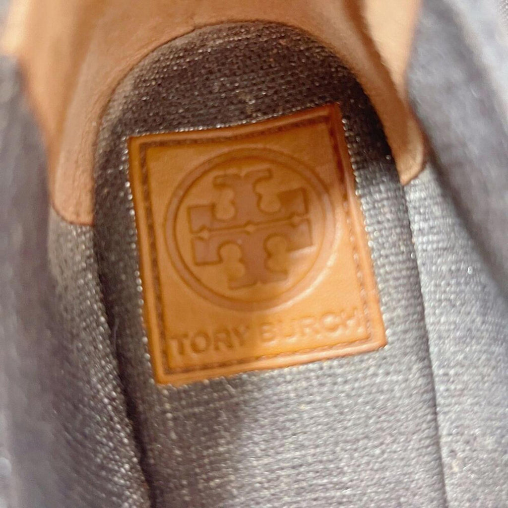 Tory Burch Filipa Canvas Pewter Grey Silver Wedge Espadrille Sandal Size 9