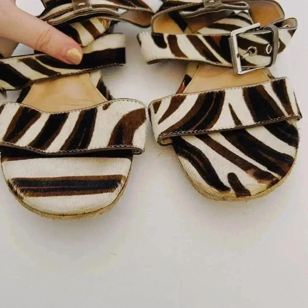 Gianvito Rossi Vintage Zebra Print Leather Cowhide Strappy Sandals Size 6.5 US