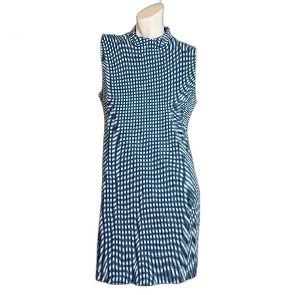 NWT Ann Taylor Geo Mock Neck Sleeveless Shift Dress Santorini Blue Mod Size M