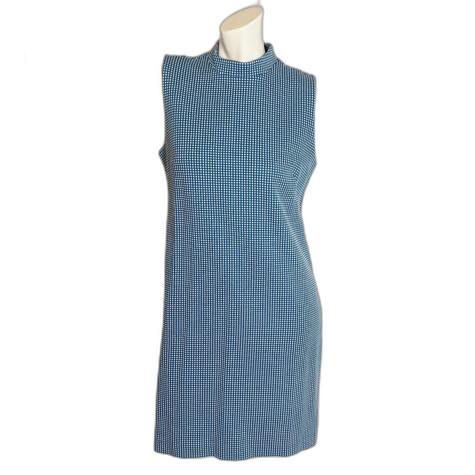 NWT Ann Taylor Geo Mock Neck Sleeveless Shift Dress Santorini Blue Mod Size M