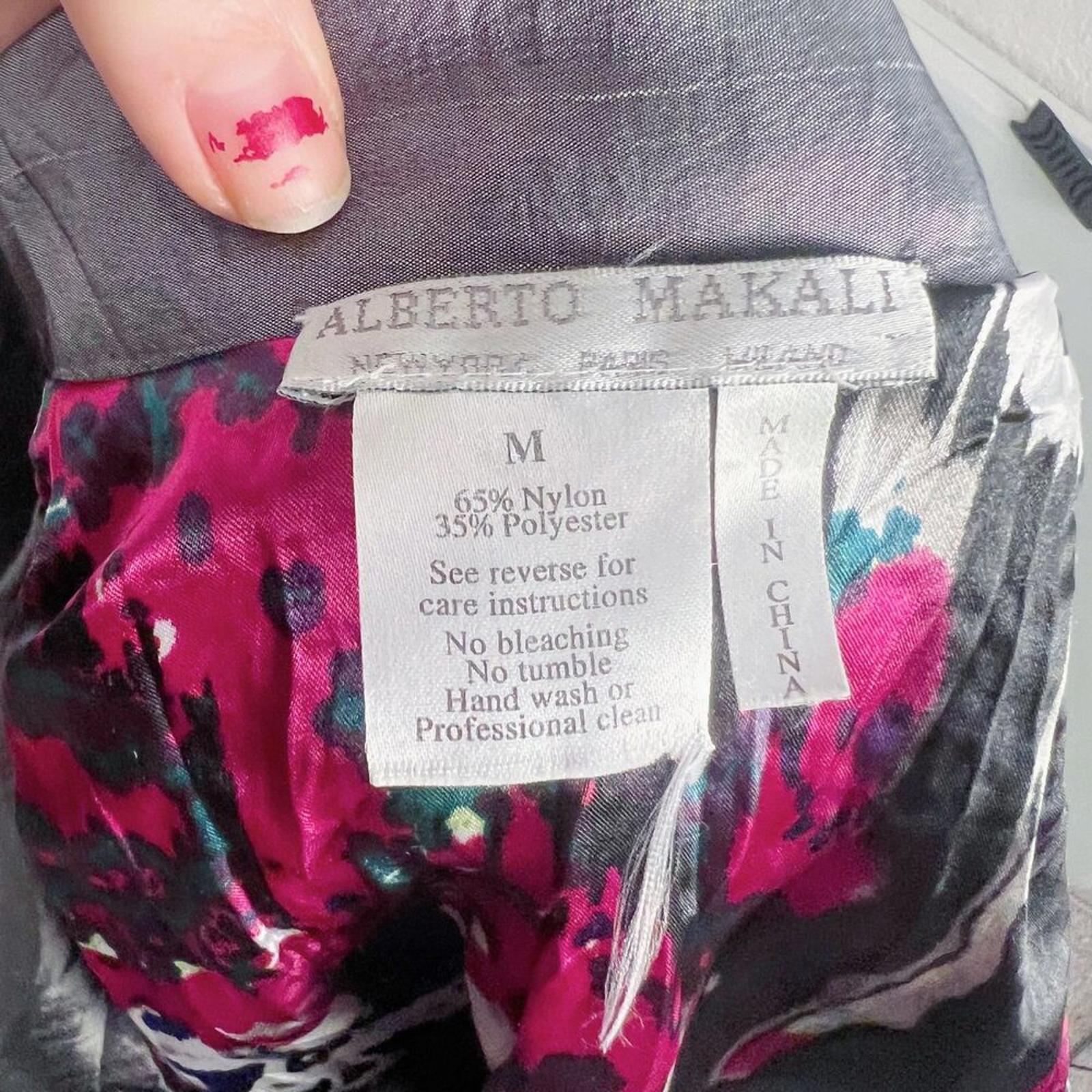 Y2K Vintage Alberto Makali Silver Crinkled Blazer Black Piping Women's Size M