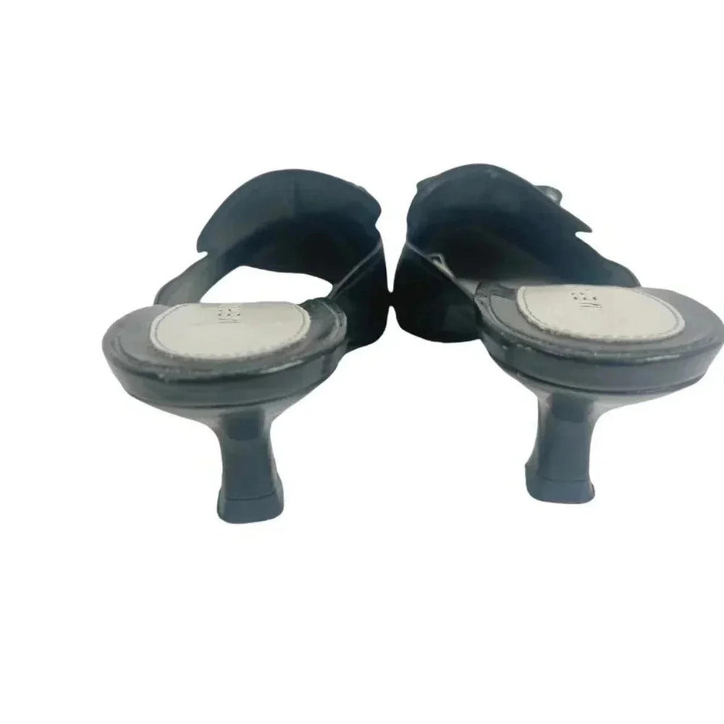 Y2k Merona Allyn Black Leather Kitten Heels Bow Size 5.5