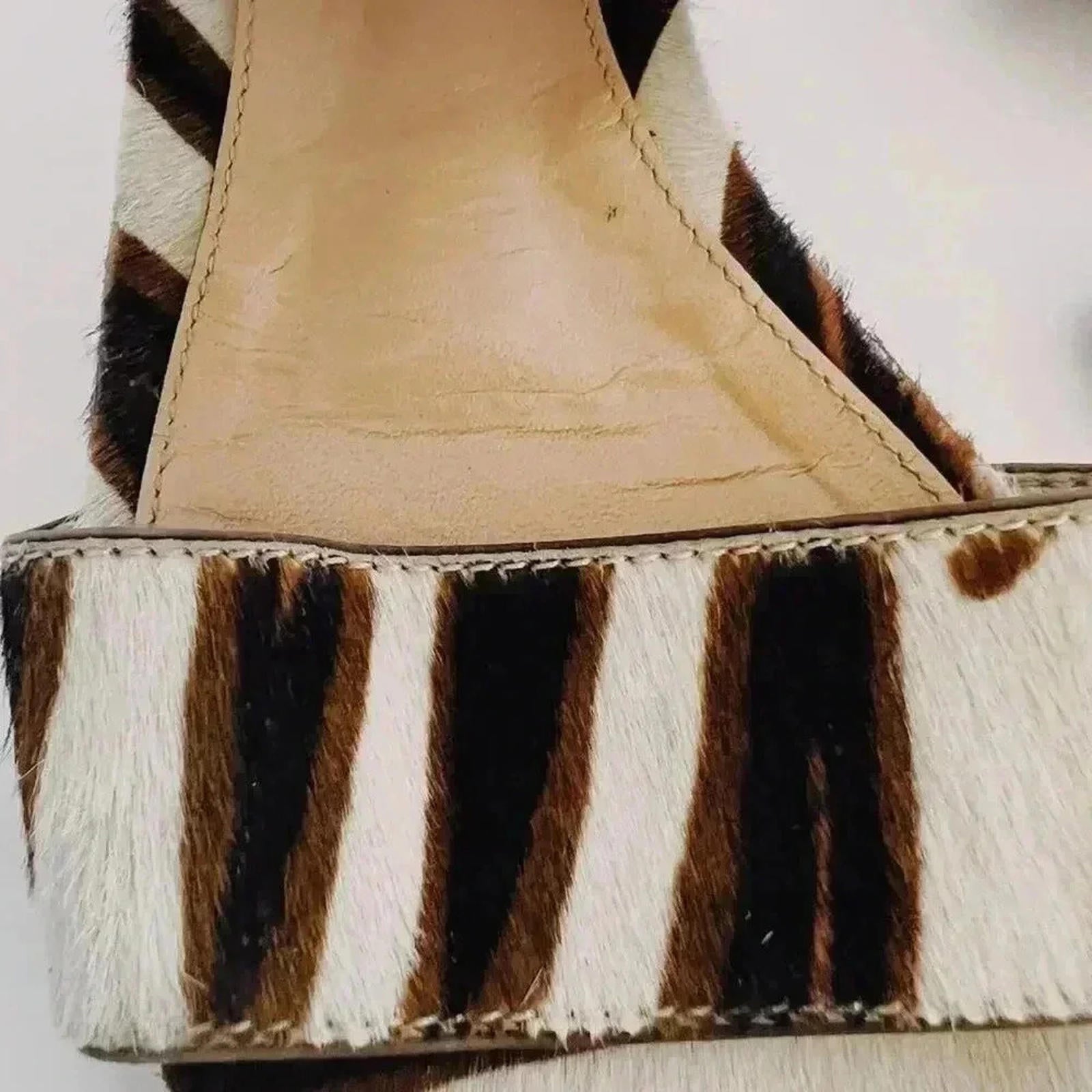 Gianvito Rossi Vintage Zebra Print Leather Cowhide Strappy Sandals Size 6.5 US