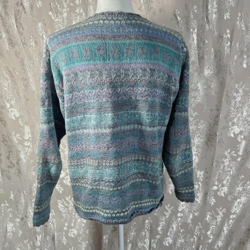 Vintage Jantzen Collection Embroidered Grey Blue Purple Cardigan Sweater Size M
