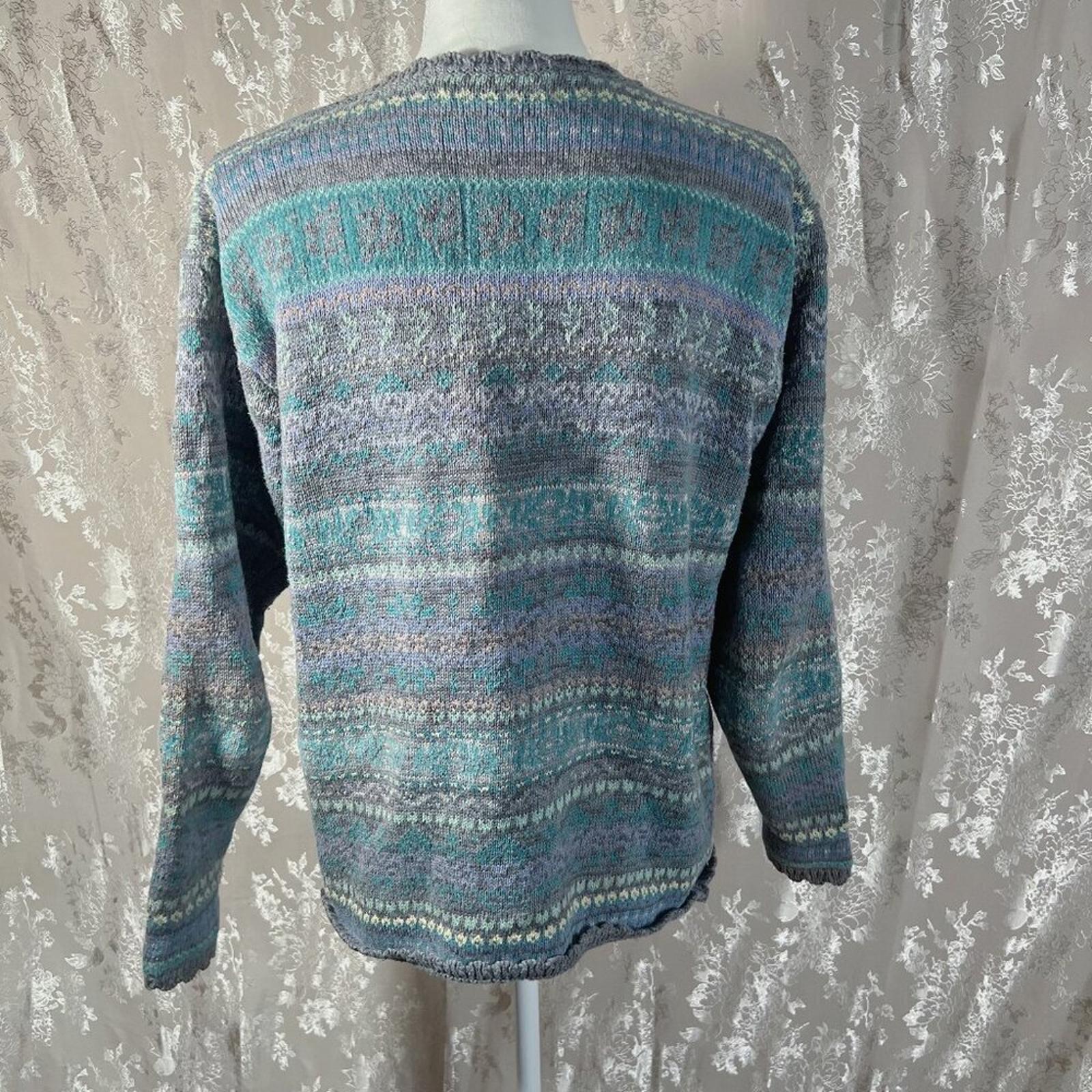 Vintage Jantzen Collection Embroidered Grey Blue Purple Cardigan Sweater Size M