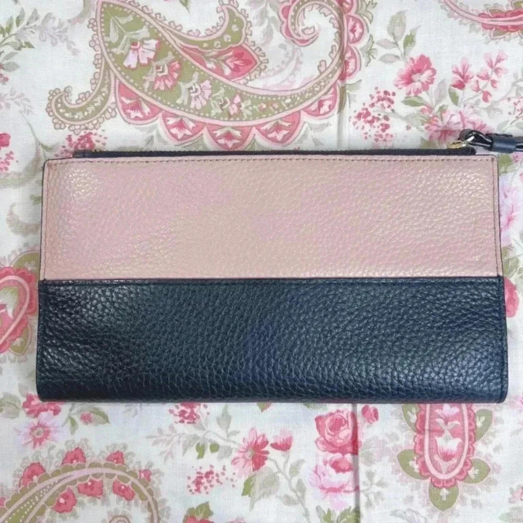 Kate Spade Light Pink and Black Colorblock Wristlet Pebbled Leather Ballerina