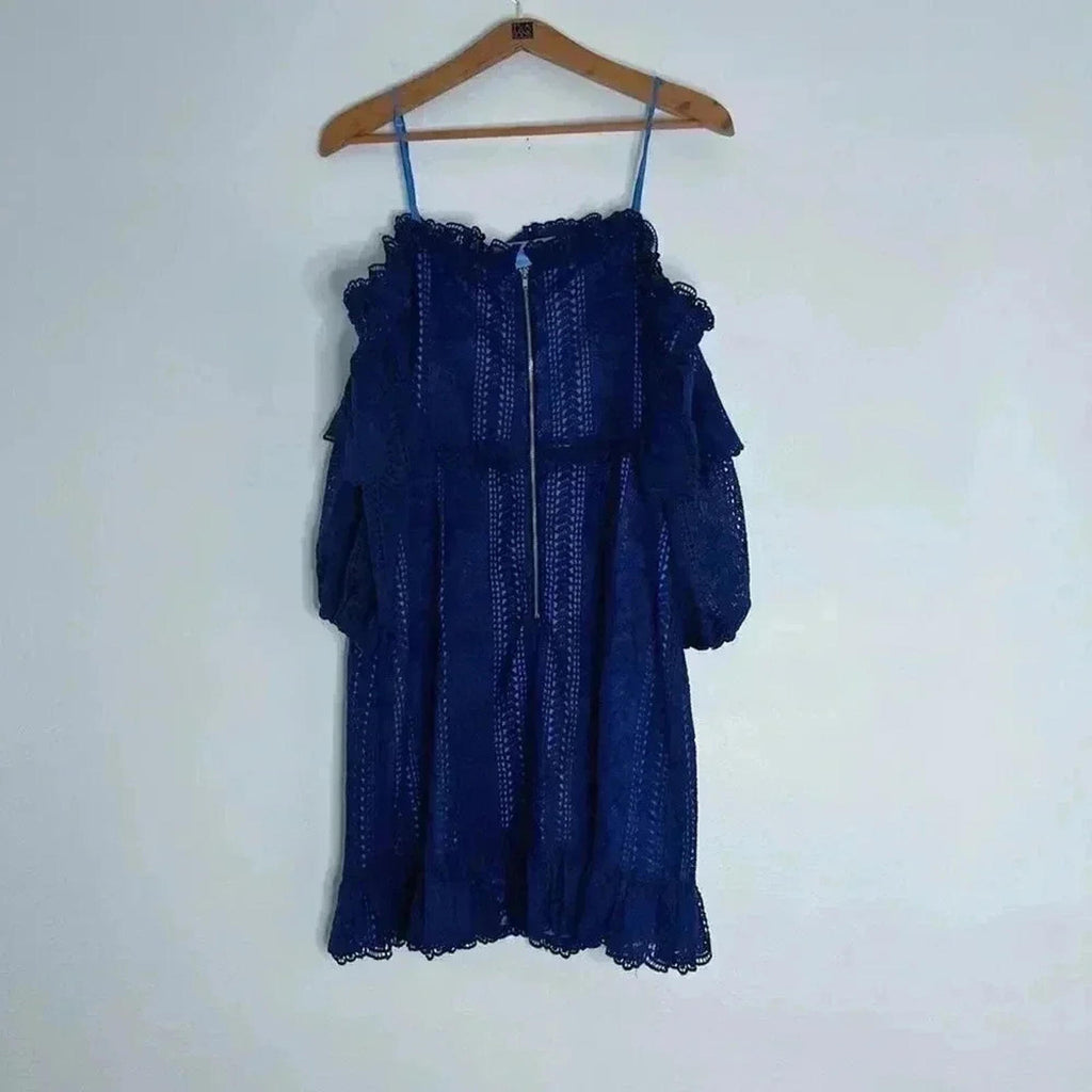 NWT Parker Blue Eyelet Off the Shoulder Dress in Night Women's Size 8