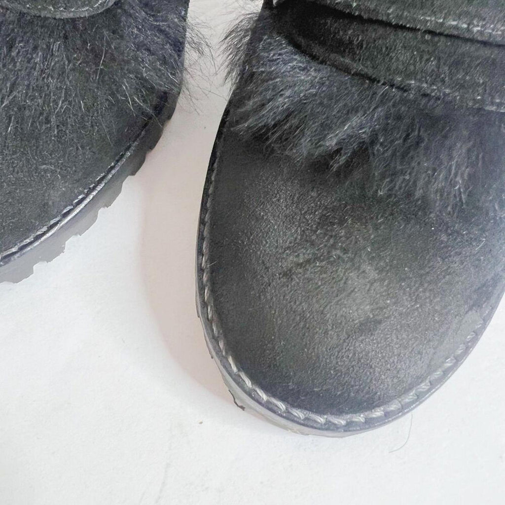 Coach Kristy Black Suede Fur Lined Mules Black Leather Women's Size 6.5