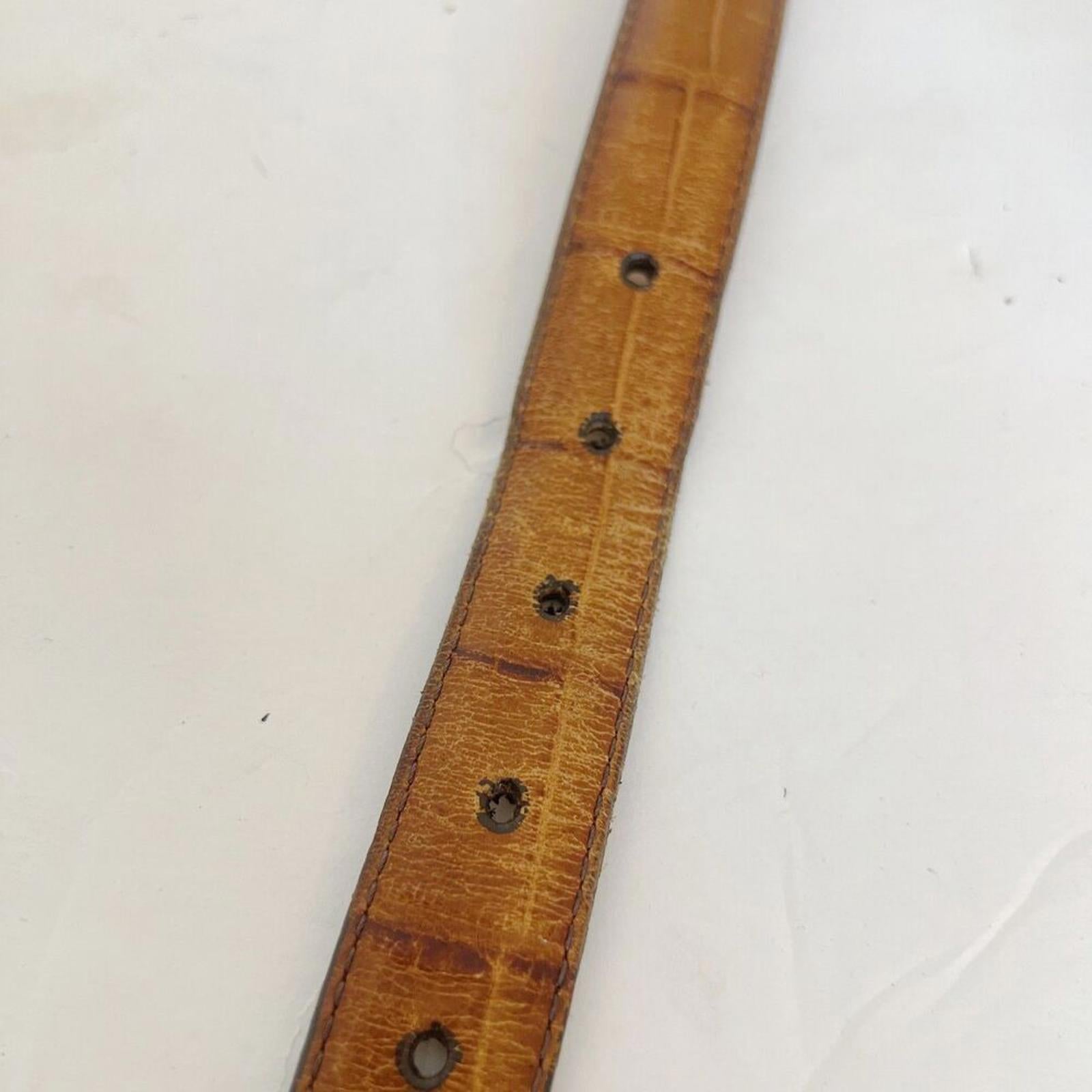 Vintage Onyx by Brighton Brown Crocodile Embossed Calfskin Leather Belt Size 38