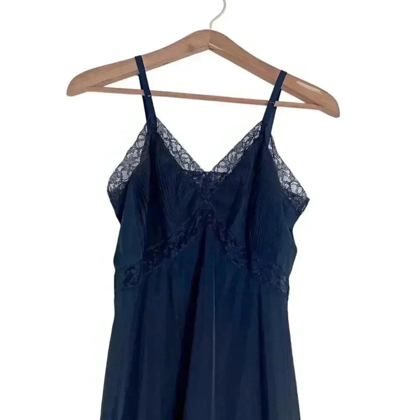 Vintage Vanity Fair Black Lace Slip Midi Dress Women's Size 4