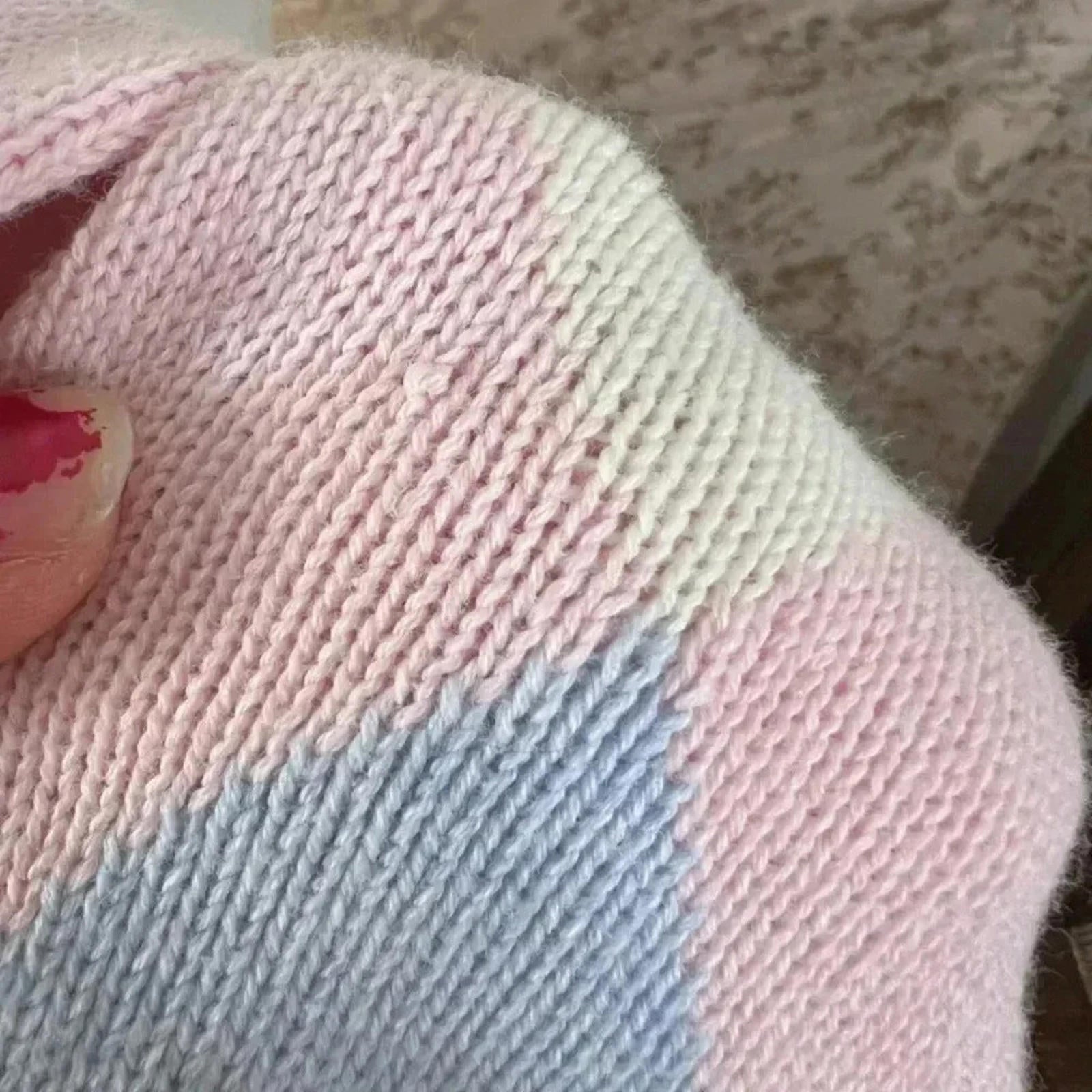 Brandy Melville John Galt Pink Blue Argyle Sweater Preppy Women's Size M