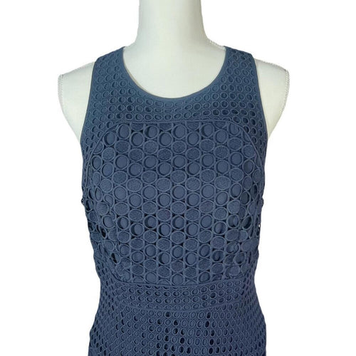 Ann Taylor Navy Blue Laser Cut Out Lace Overlay Formal A Line Dress Size 6