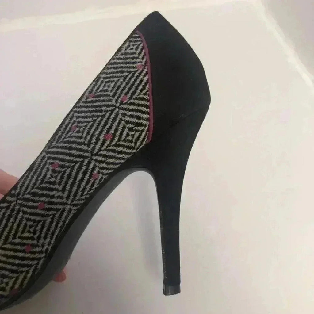 Lulu Townsend Tweed Black White Pink Patterned Stilettos Pumps Heels Size 7.5