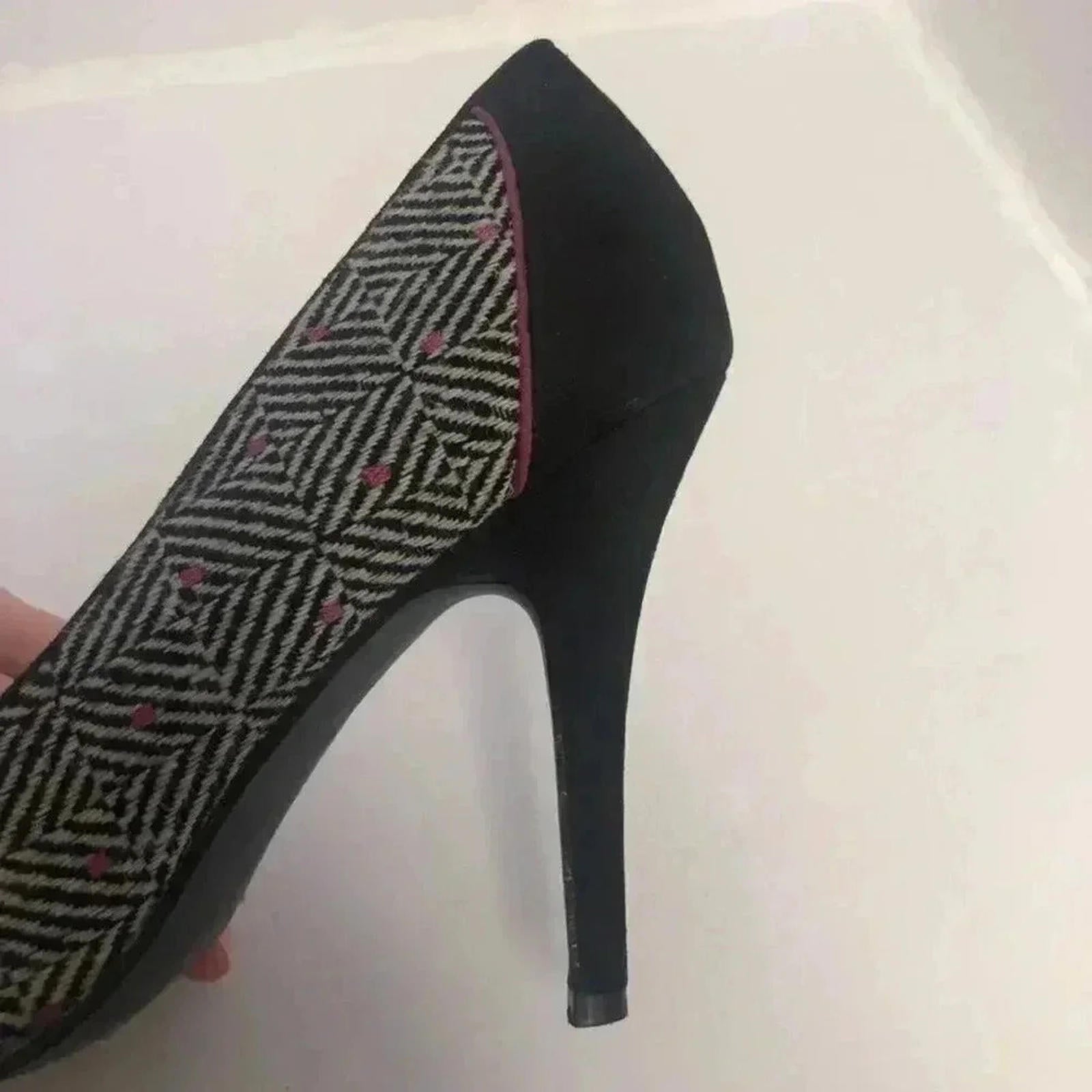 Lulu Townsend Tweed Black White Pink Patterned Stilettos Pumps Heels Size 7.5
