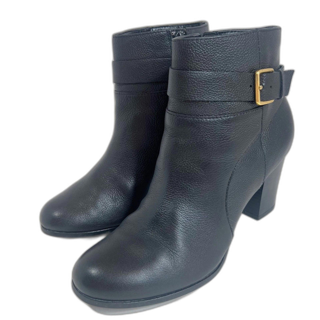 Cole Haan Rhinecliff Black Pebbled Leather Bootie Ankle Boot Gold Size 7.5