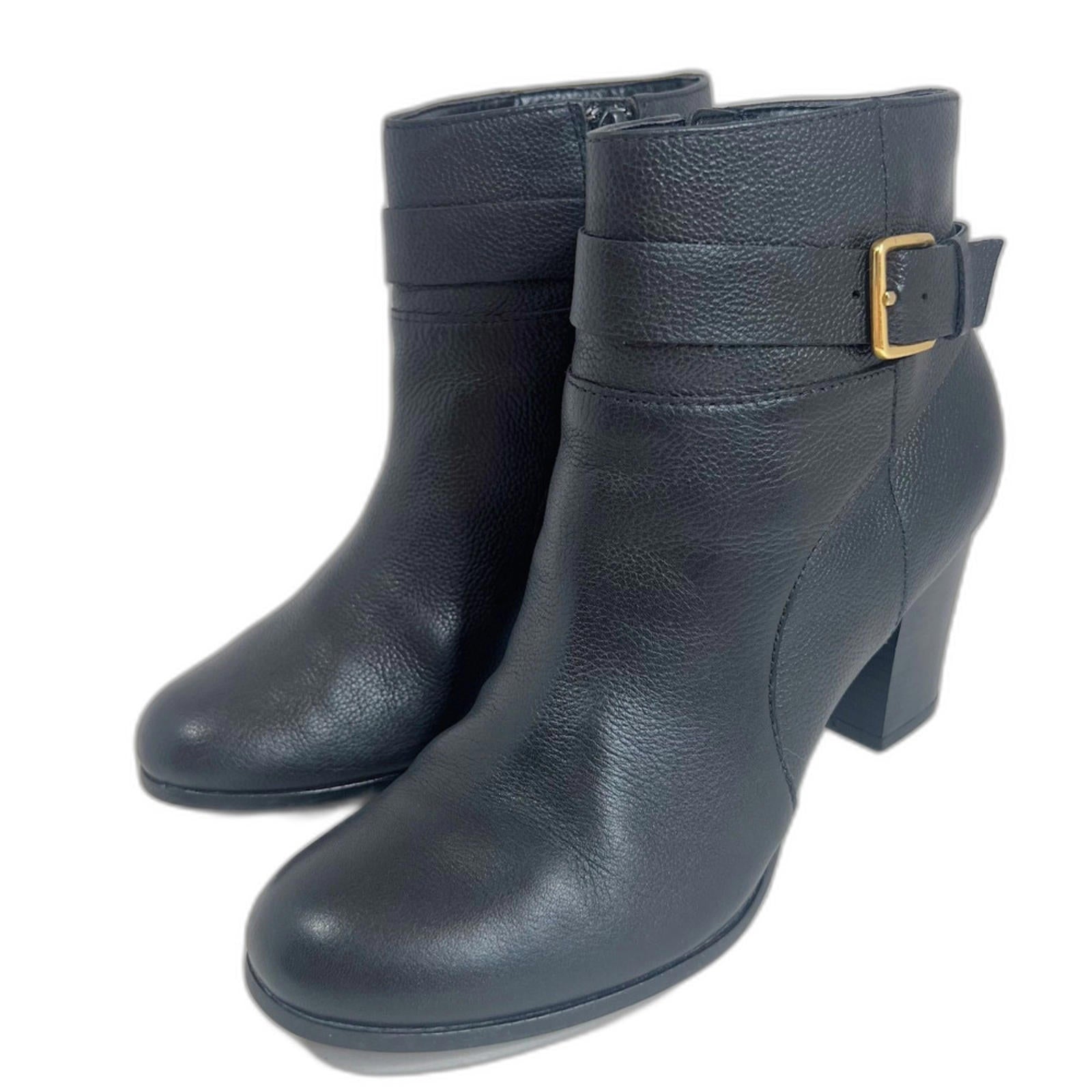 Cole Haan Rhinecliff Black Pebbled Leather Bootie Ankle Boot Gold Size 7.5