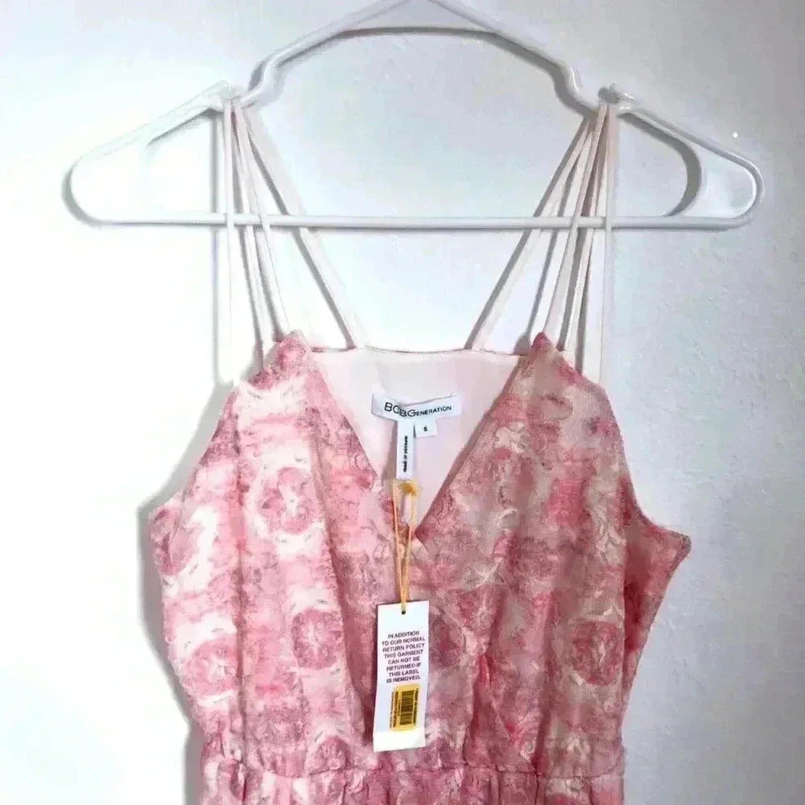 NWT BCBG Surplice Pink Lace Maxi Dress Boho Chic Formal Prom Women's Size S