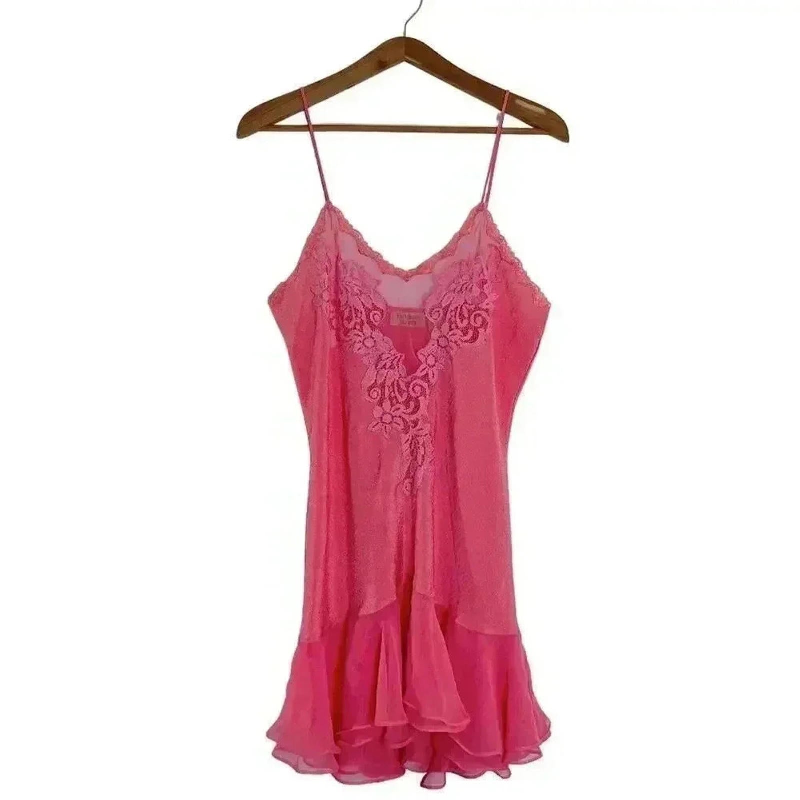 Vintage 90s Victoria's Secret VS Gold Label Salmon Pink Slip Dress Lace Size L