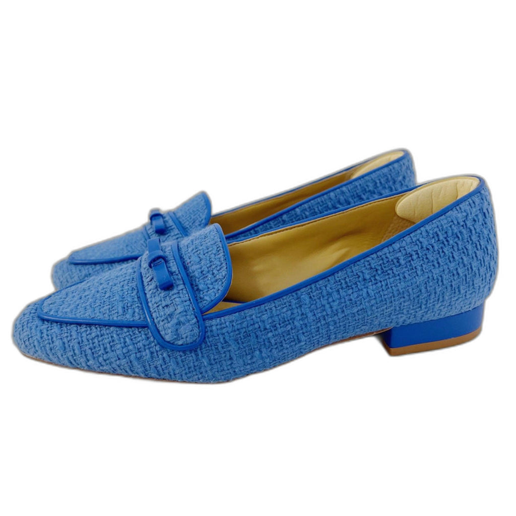 Like New Talbots Jane Bow Loafers Amherst Tweed in Capri Blue Flats Size 7.5