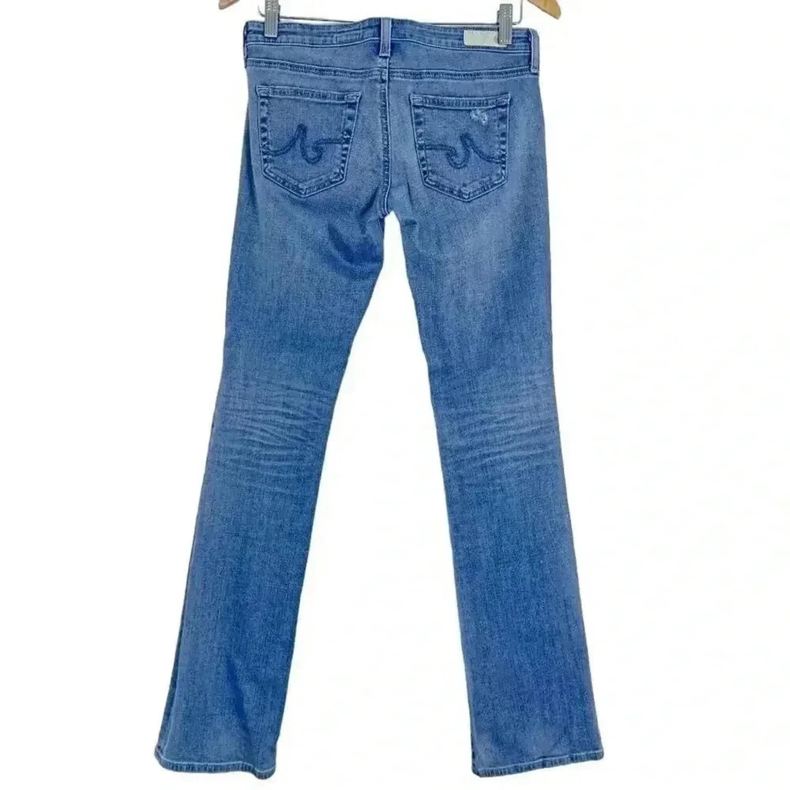 AG The Olivia Skinny Boot Cut Jeans Distressed Light Wash Low Rise Size 27 Denim
