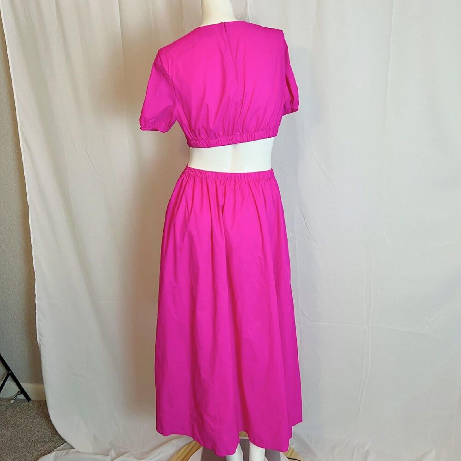 Staud Calypso Cutout Maxi Dress O Ring Neon Pink Summer Dress Size S
