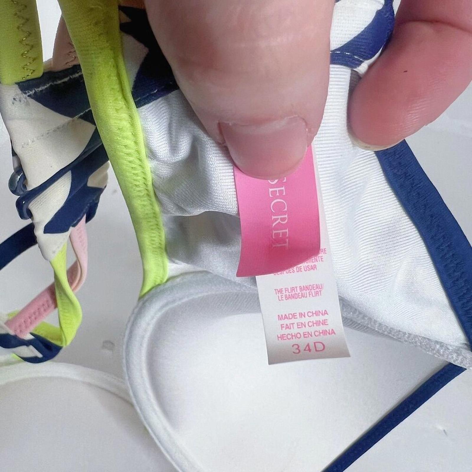 Victoria; Secret VS The Flirt Bandeau Bikini Top Blue White Geometric Size 34D