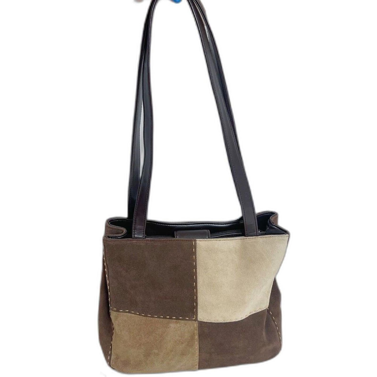 Vintage Sonoma Brown and Tan Suede Patchwork Shoulder Bag Purse