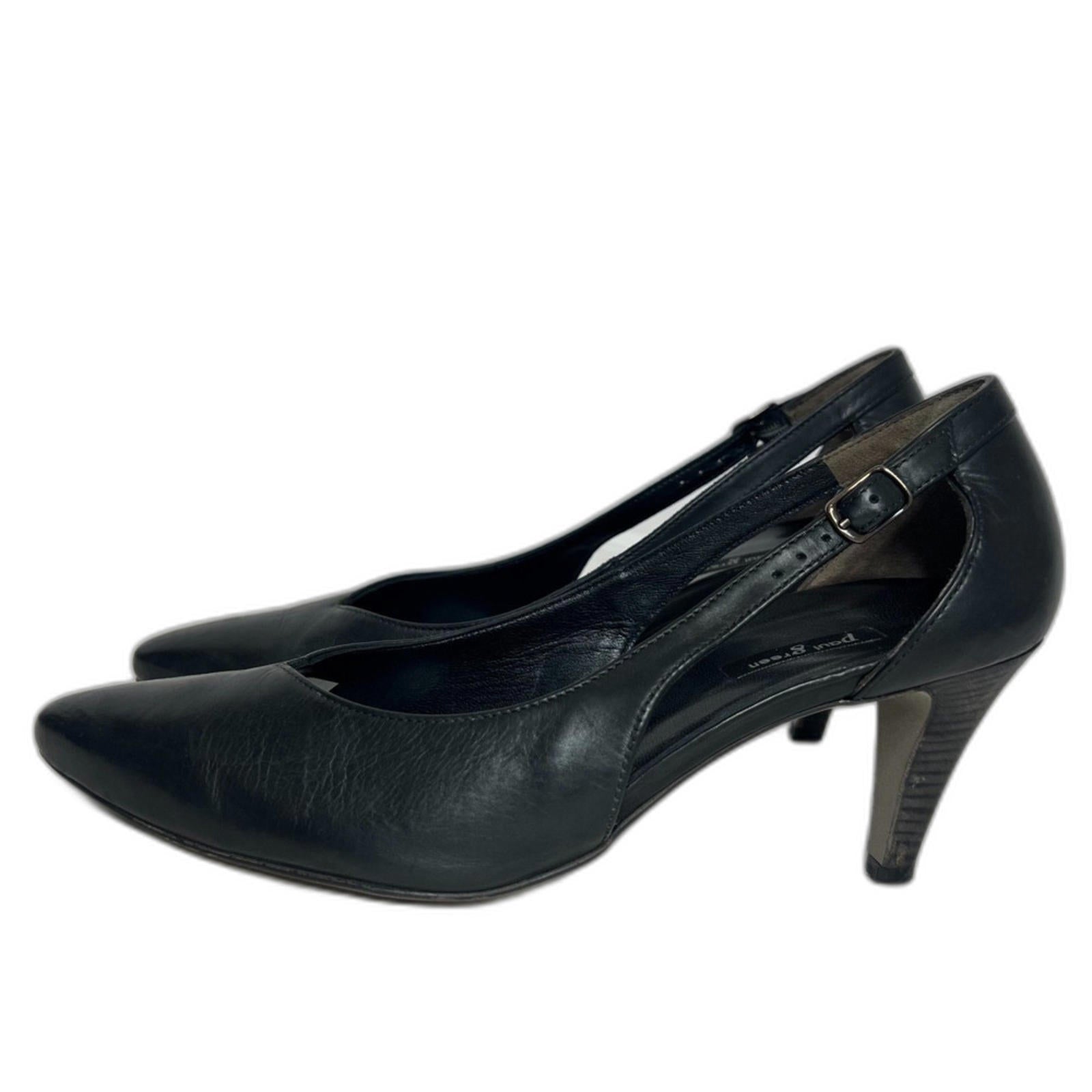 Paul Green Black Leather Pointed Toe Sling Back Heels Women's Size 9.5 US